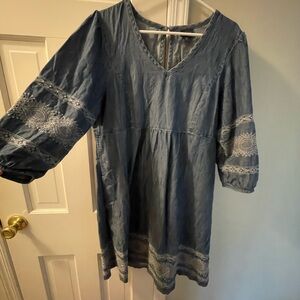 Blue V-Neck Denim Dress